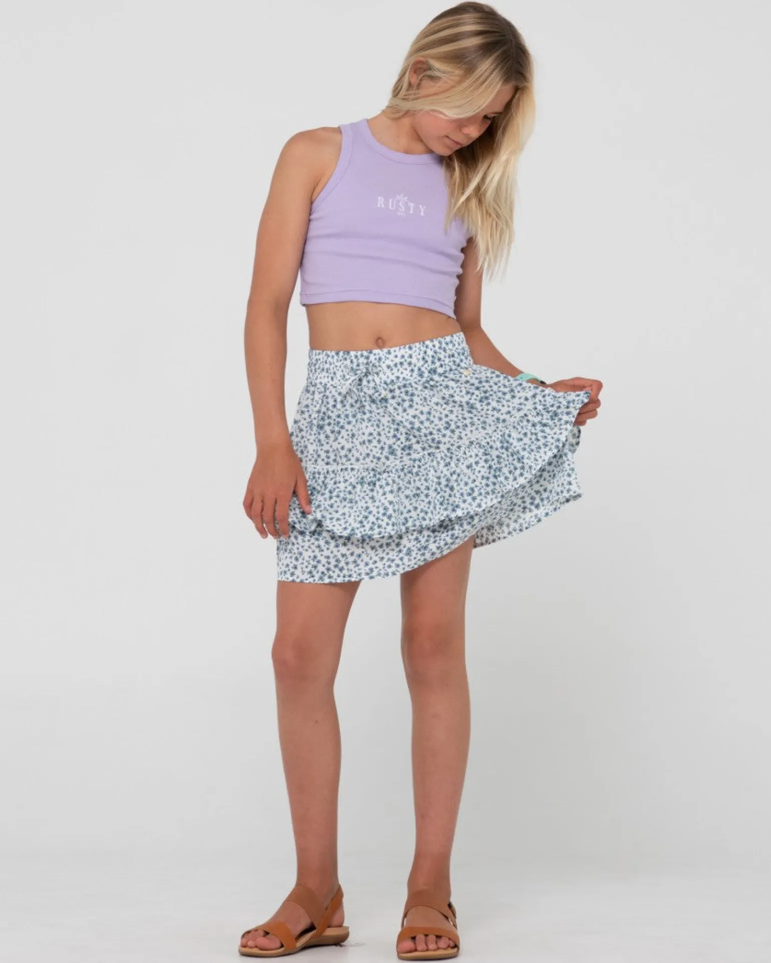 Balnear Floral Printed Mini Skirt Girls | Rusty Discount