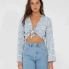 Balnear Floral Printed Tie Front Cropped Shirt | Rusty Best