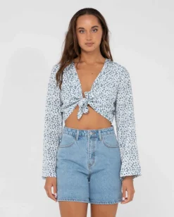 Balnear Floral Printed Tie Front Cropped Shirt | Rusty Best