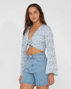 Balnear Floral Printed Tie Front Cropped Shirt | Rusty Best