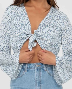 Balnear Floral Printed Tie Front Cropped Shirt | Rusty Best