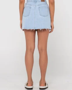 Celeste High Waisted Frayed Denim Skirt | Rusty Store