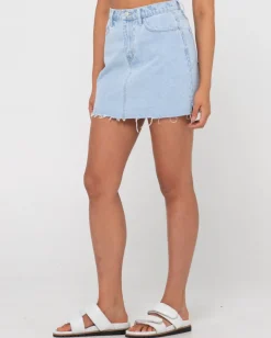 Celeste High Waisted Frayed Denim Skirt | Rusty Store