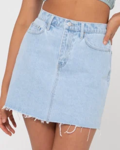 Celeste High Waisted Frayed Denim Skirt | Rusty Store