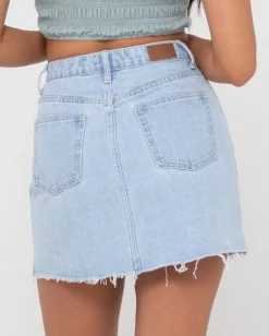 Celeste High Waisted Frayed Denim Skirt | Rusty Store