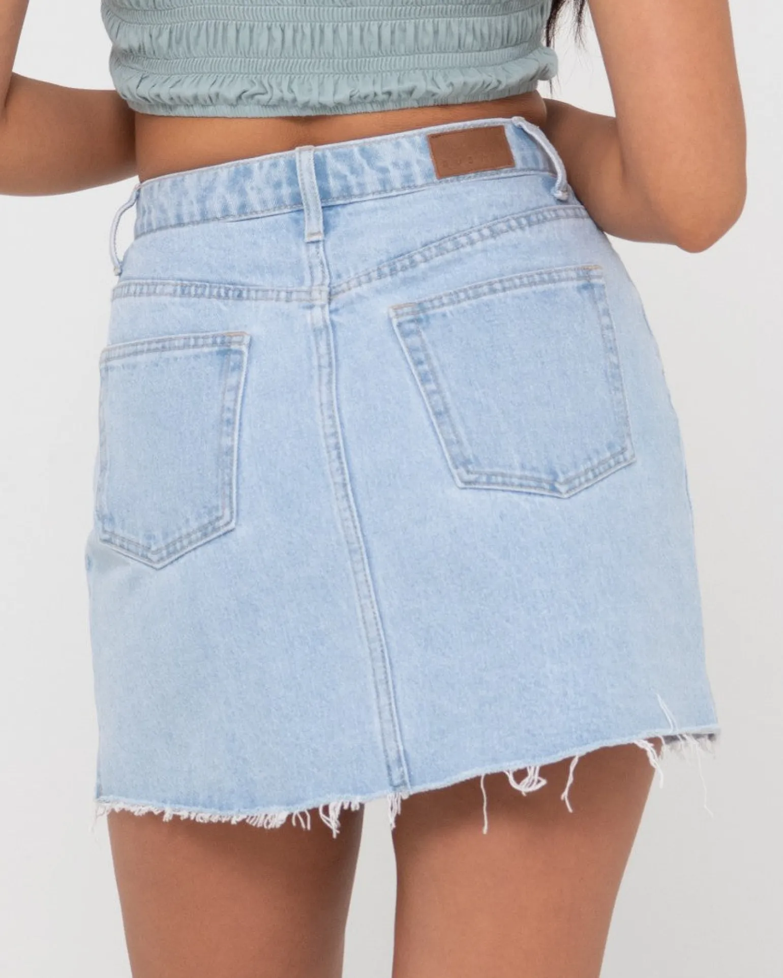 Celeste High Waisted Frayed Denim Skirt | Rusty Store