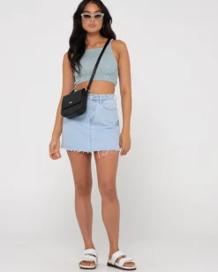 Celeste High Waisted Frayed Denim Skirt | Rusty Store