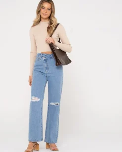 Charis Mock Neck Long Sleeve Knit Top | Rusty Hot