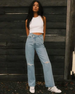 Chloe High Waisted Distressed Straight Jean | Rusty Flash Sale