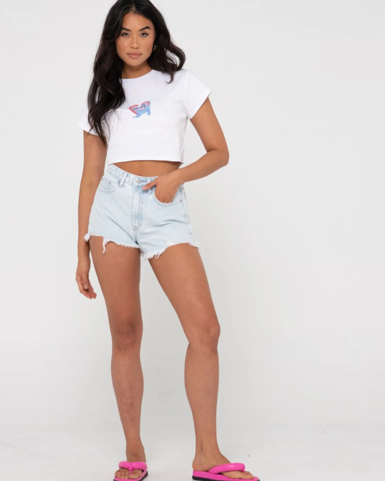 Dime High Waisted Frayed Denim Short | Rusty Outlet