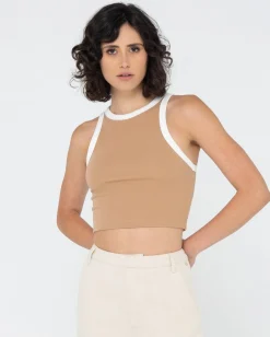 Everywhere Contrast Crop Racer Tank | Rusty Cheap