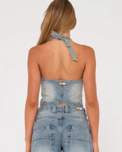 Flip Mommy Halter Neck Denim Vest | Rusty Hot