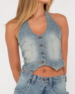 Flip Mommy Halter Neck Denim Vest | Rusty Hot