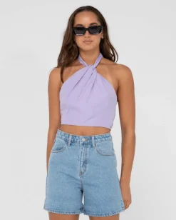 Harlet Twisted Halter Crop Top | Rusty Best Sale