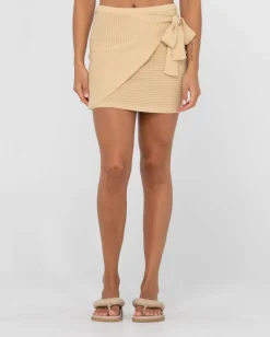 Harri Ribbed Knit Sarong Mini Skirt | Rusty Flash Sale