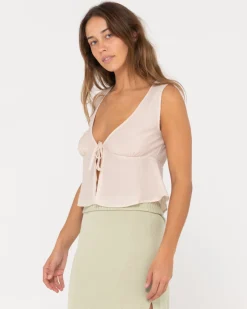 Juni Sleeveless Vee Neck Tie Top | Rusty Fashion