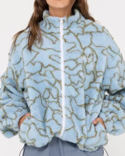 Low Tides Printed Zip Through Sherpa Fleece | Rusty Flash Sale