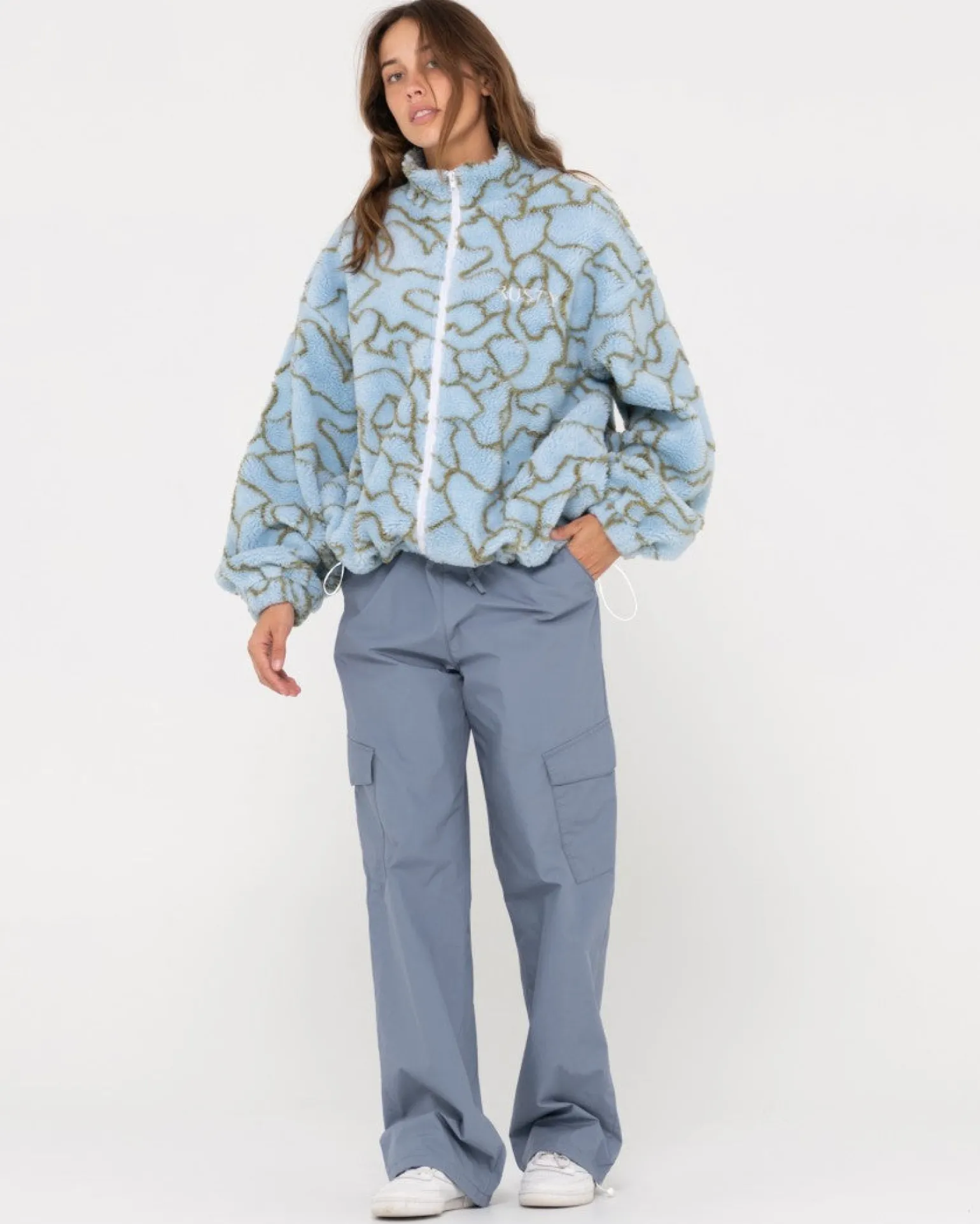 Low Tides Printed Zip Through Sherpa Fleece | Rusty Flash Sale