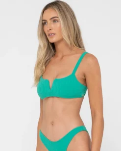 Lucky Rib Towelling V Neck Bralette Bikini Top | Rusty Cheap