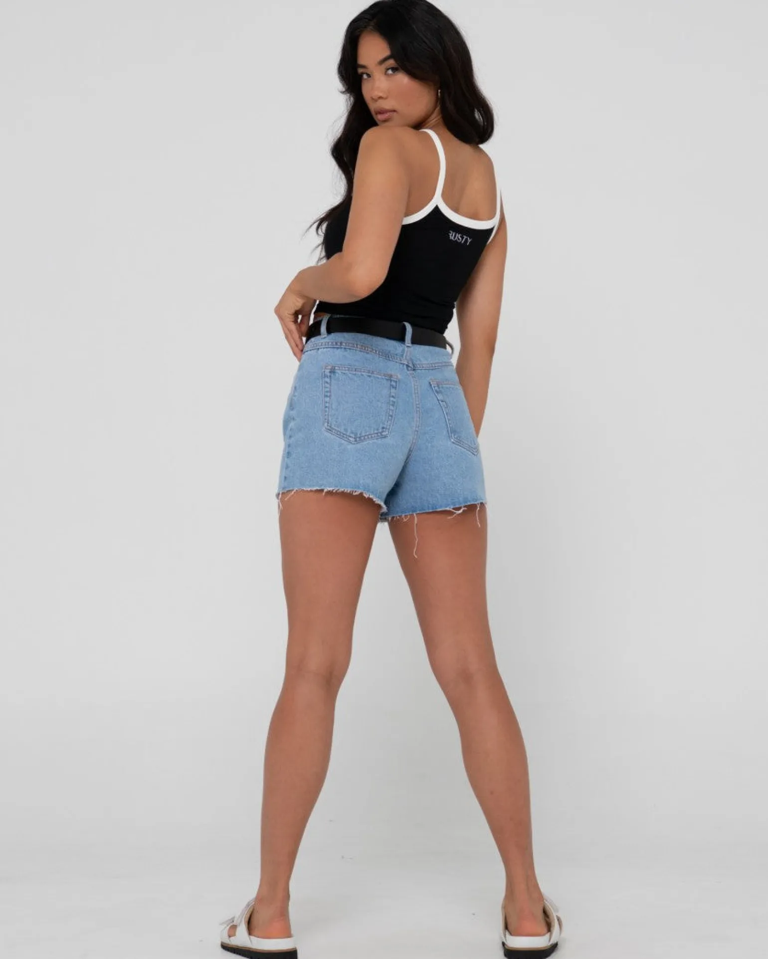 Malta High Waisted Frayed Denim Short | Rusty Hot