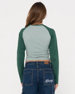 Norty Long Sleeve Raglan Baby Tee | Rusty Cheap