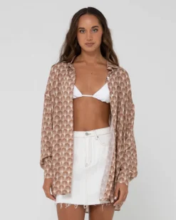 Panama Printed Oversized Long Sleeve Shirt | Rusty Cheap
