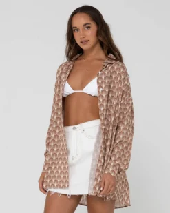 Panama Printed Oversized Long Sleeve Shirt | Rusty Hot