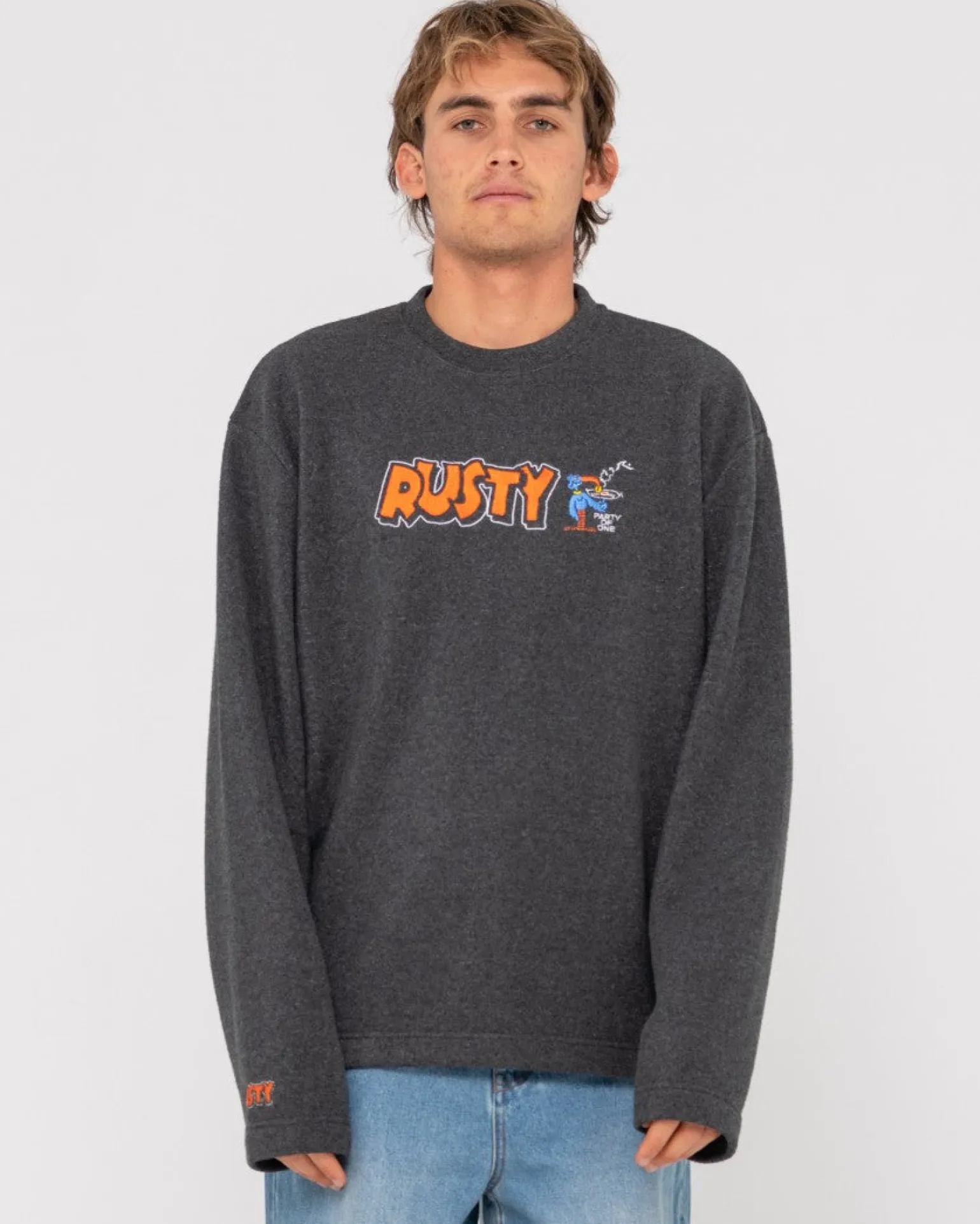 Party Of One Embroidered Rib Crew | Rusty Hot
