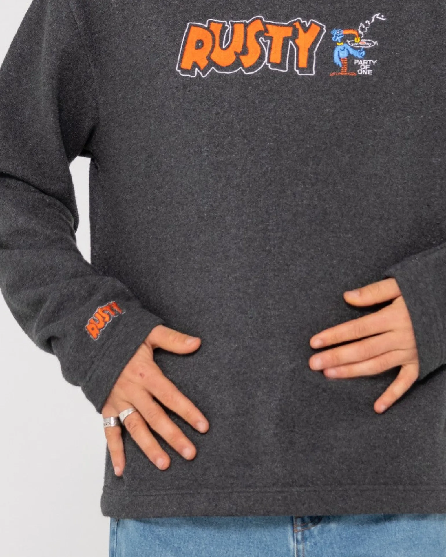 Party Of One Embroidered Rib Crew | Rusty Hot