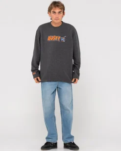 Party Of One Embroidered Rib Crew | Rusty Hot