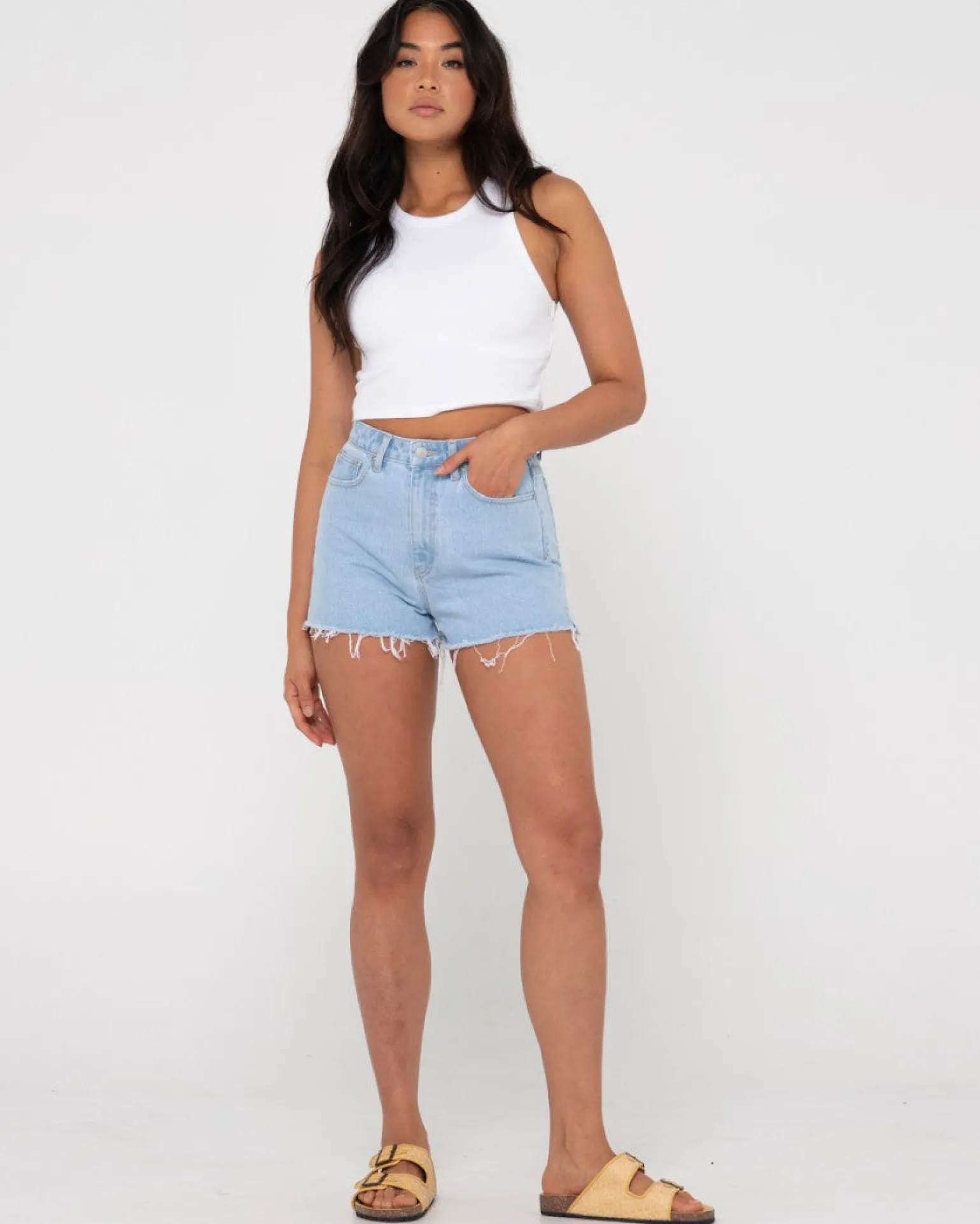 Penny Kick Flare High Waisted Denim Short | Rusty Clearance