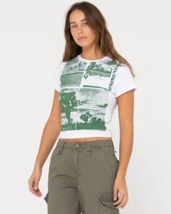 Greetings Skimmer Graphic Baby Tee | Rusty Sale