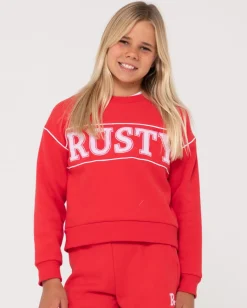 Line Oversize Crew Fleece Girls | Rusty Flash Sale