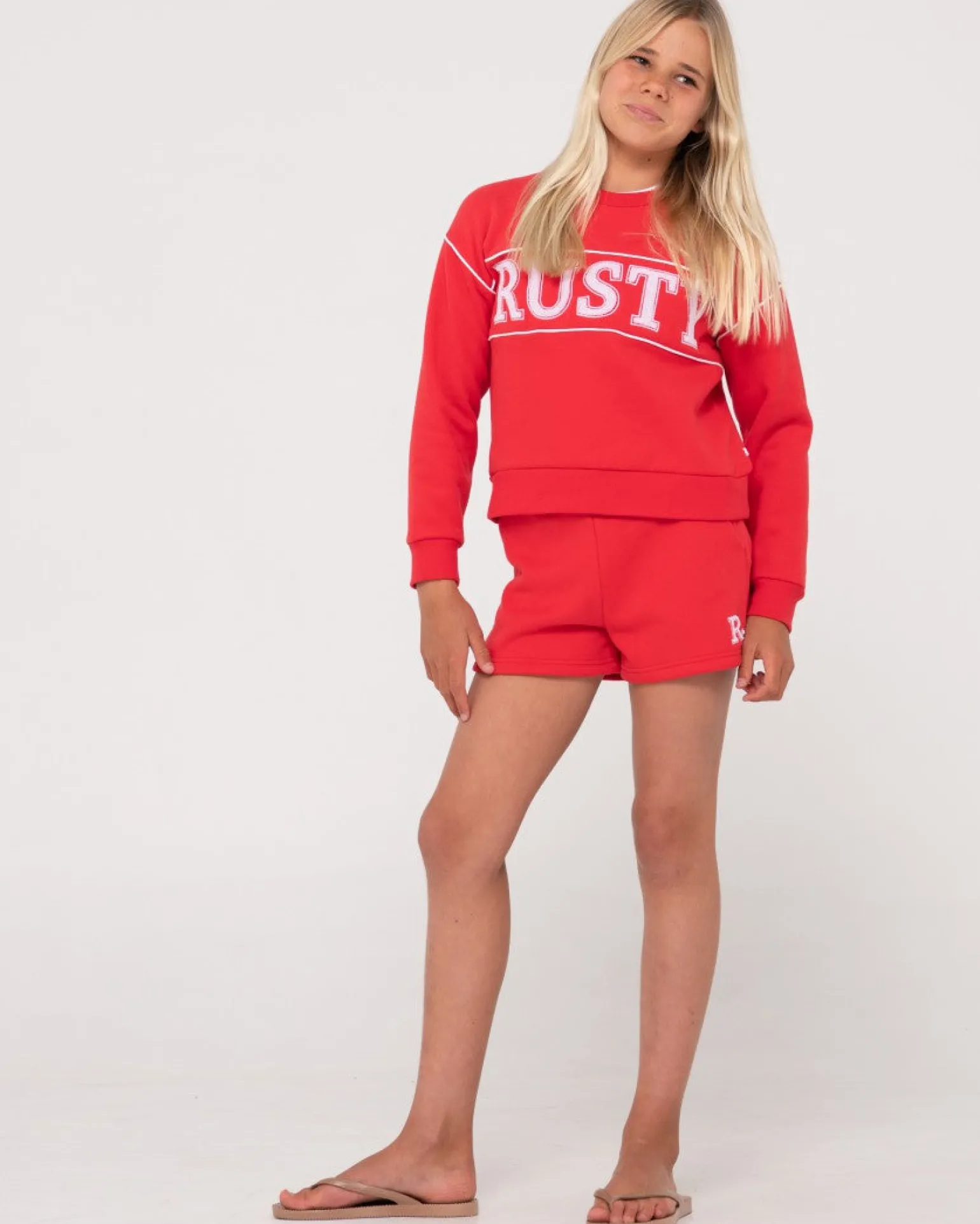 Line Oversize Crew Fleece Girls | Rusty Flash Sale