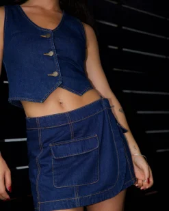 Ryley Low Rise Cargo Denim Mini Skirt | Rusty Store