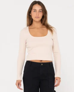 Scarlett Ribbed Long Sleeve Top | Rusty Hot