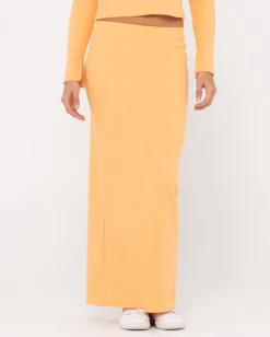 Scarlett Ribbed Mid Rise Maxi Tube Skirt | Rusty Discount