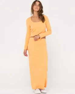 Scarlett Ribbed Mid Rise Maxi Tube Skirt | Rusty Discount