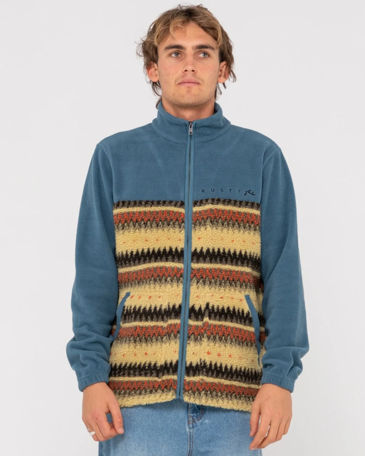 Shag Paneled Full Zip Fleece | Rusty Store