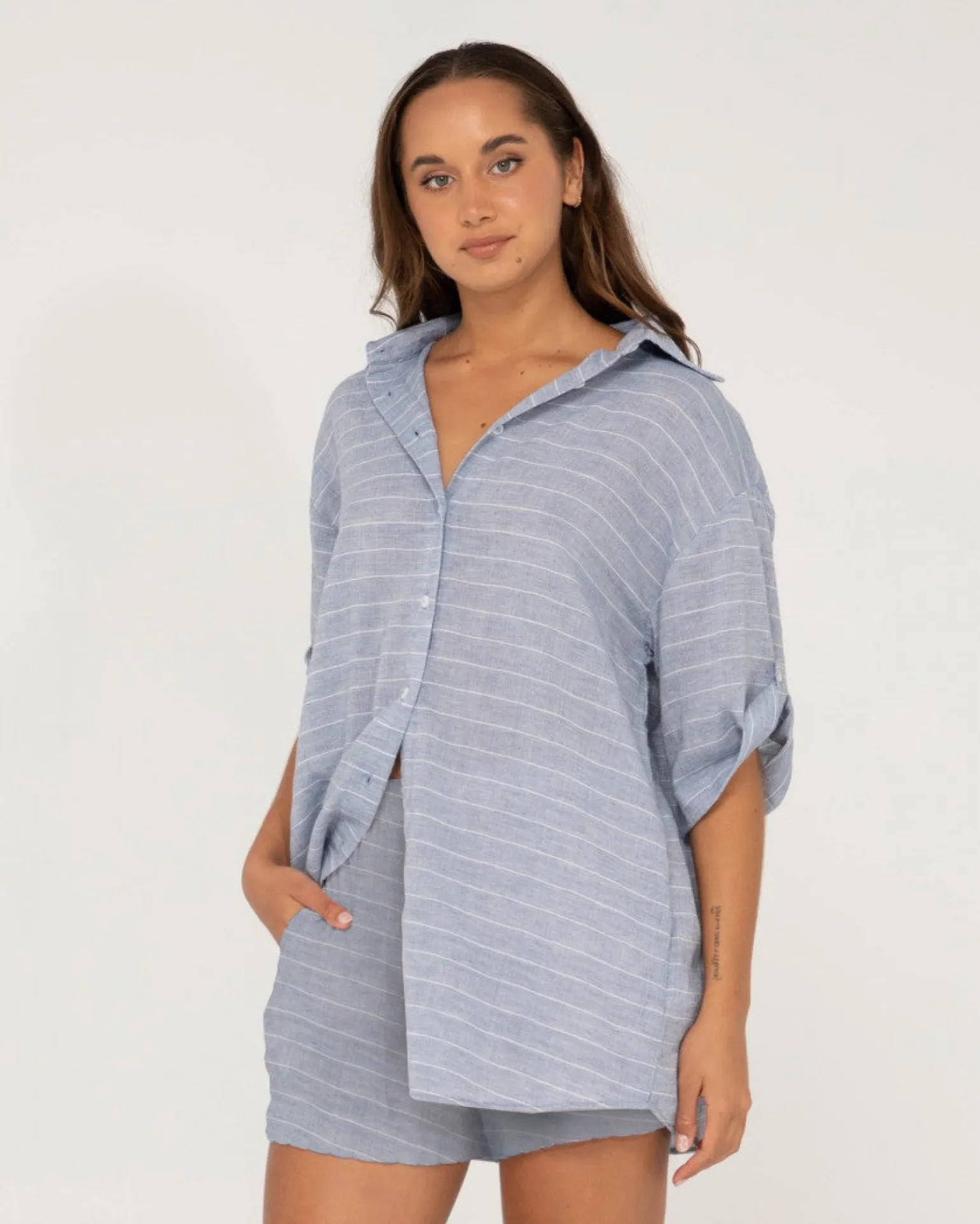 Siena Striped Oversized Shirt | Rusty Hot