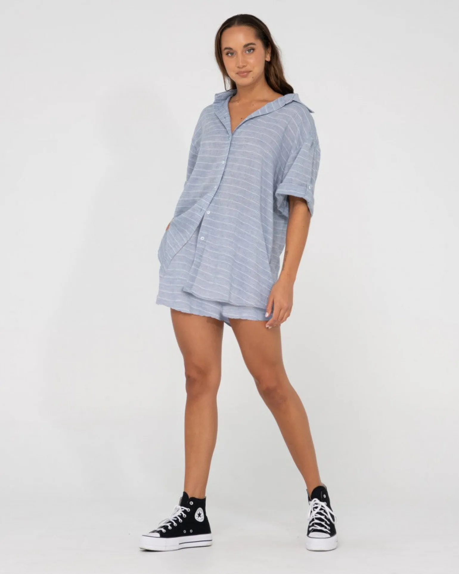 Siena Striped Oversized Shirt | Rusty Hot