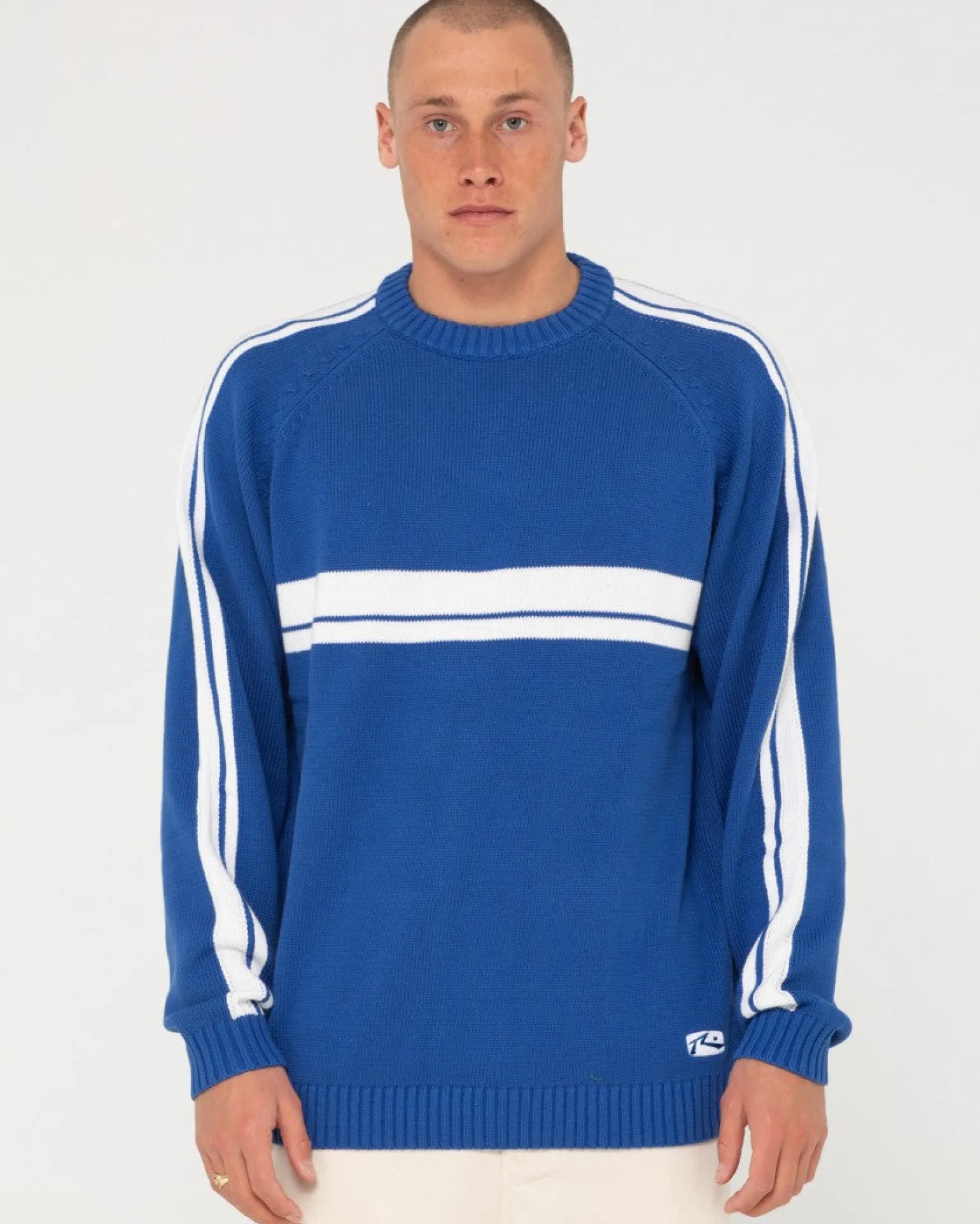 White Lines Crew Neck Knit Sweater | Rusty Flash Sale