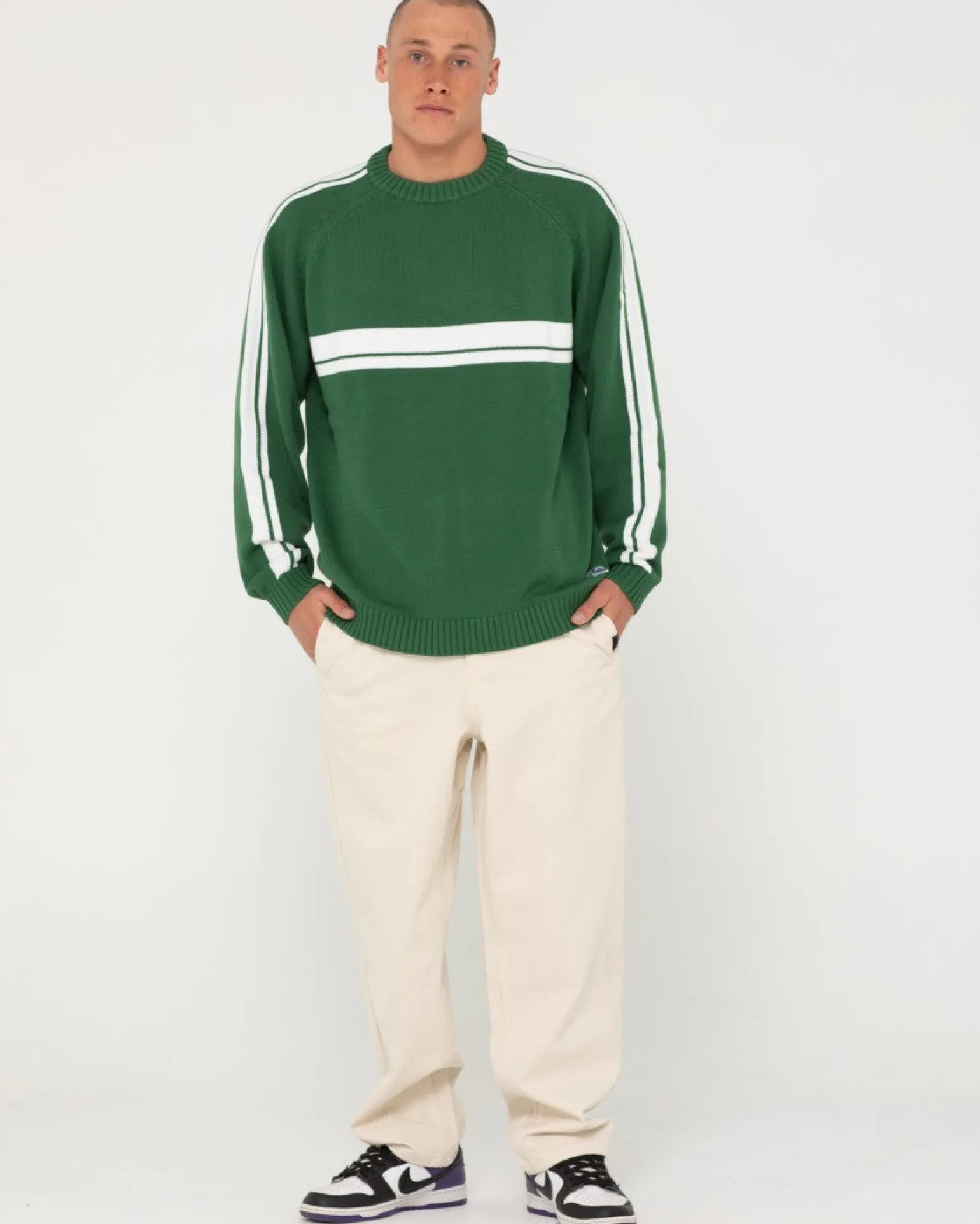 White Lines Crew Neck Knit Sweater | Rusty Best Sale