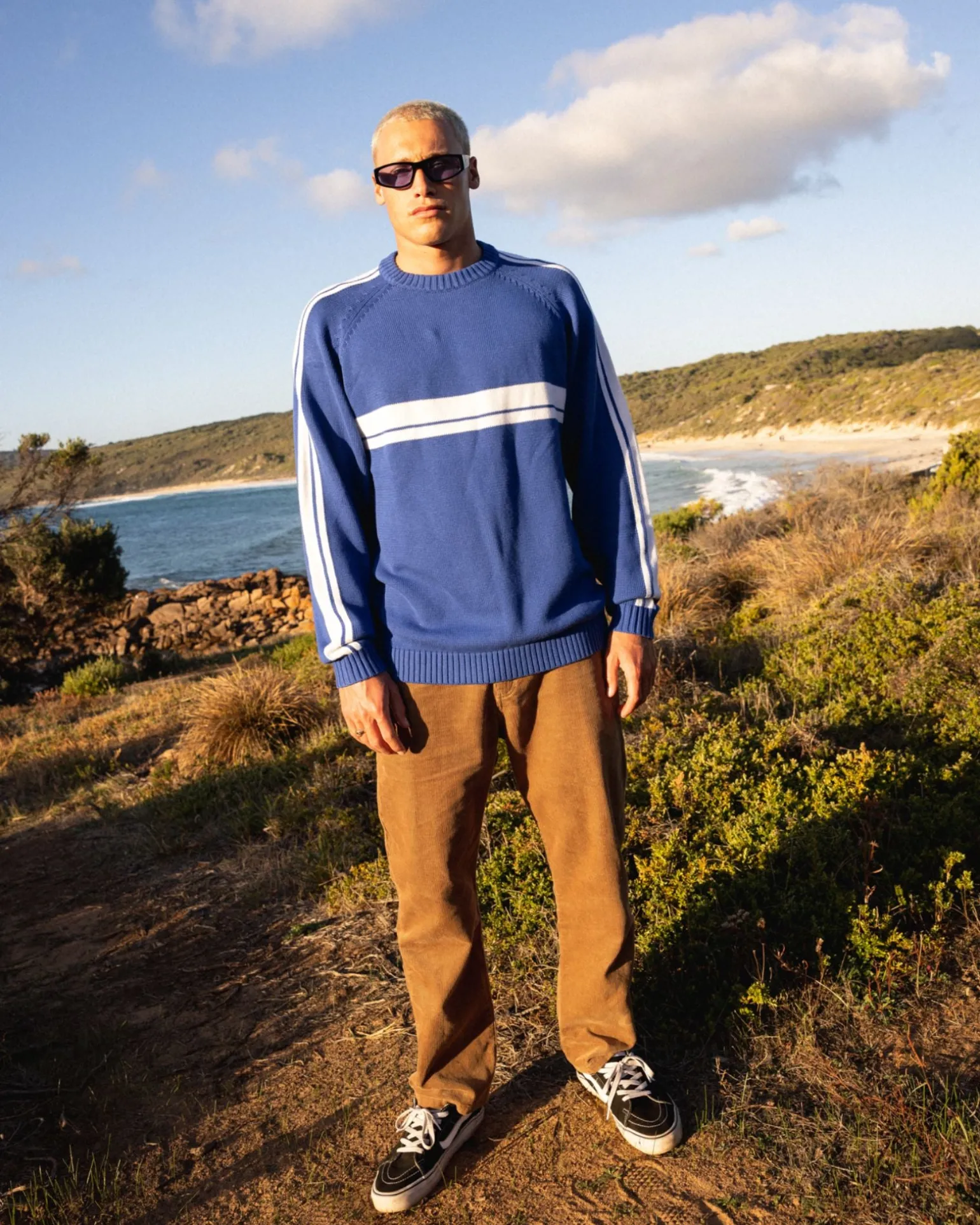 White Lines Crew Neck Knit Sweater | Rusty Flash Sale
